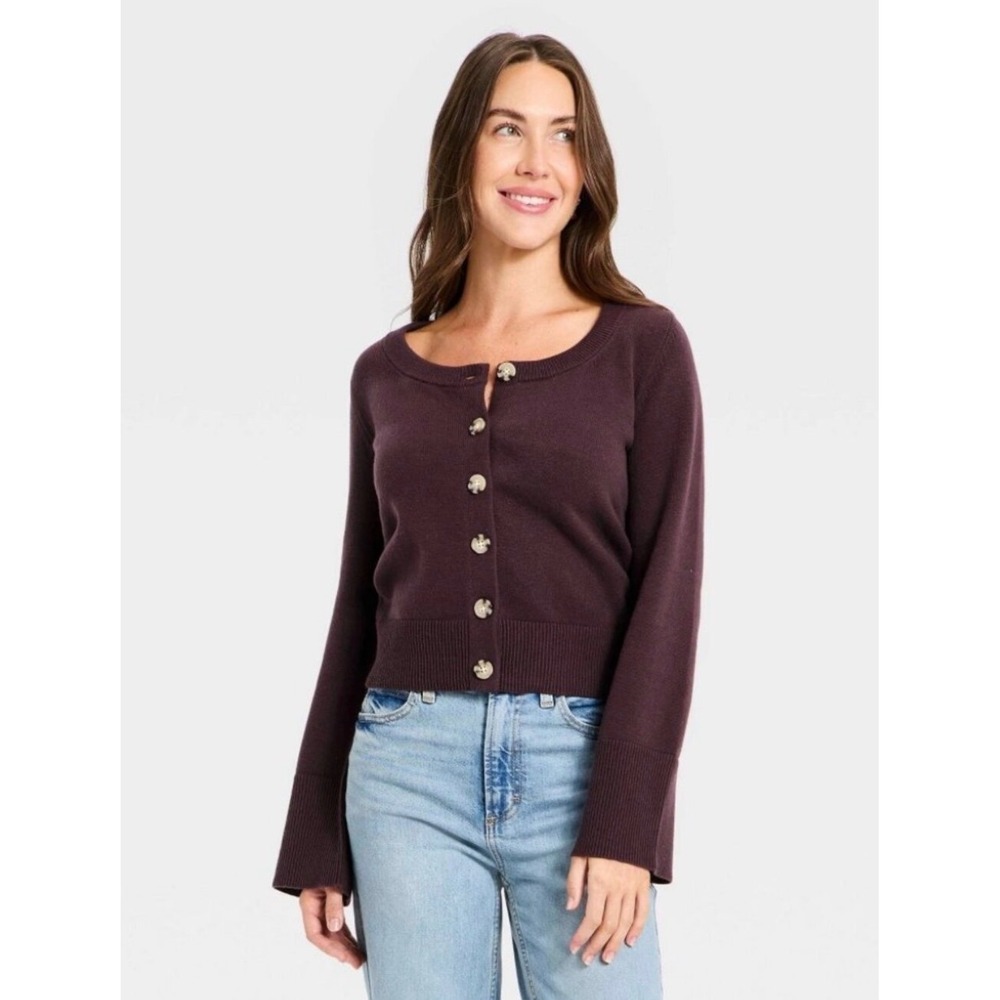 Universal Thread Plum Purple Button Down Cardigan Sweater Scoop Neck Large NWT
